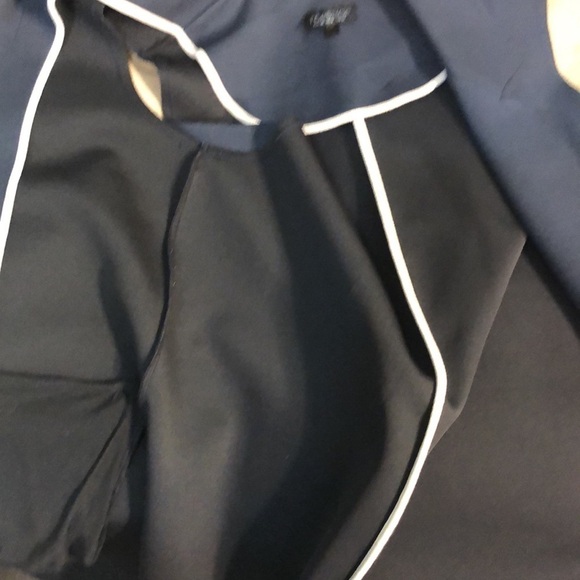 Topshop Long Vest Open Zippered Pockets Raw Edge Size 6 Navy Notch Lapel - Picture 8 of 11